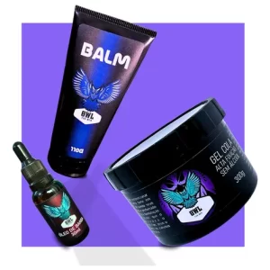 Kit Dia a Dia Owl for Men | Cabelo e Barba | Gel Cola 300g + Balm Hidratante 110g + Óleo de Barba 30ml