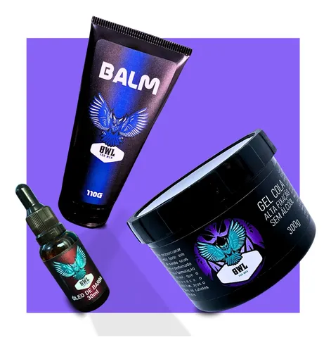 Kit Dia a Dia Owl for Men | Cabelo e Barba | Gel Cola 300g + Balm Hidratante 110g + Óleo de Barba 30ml