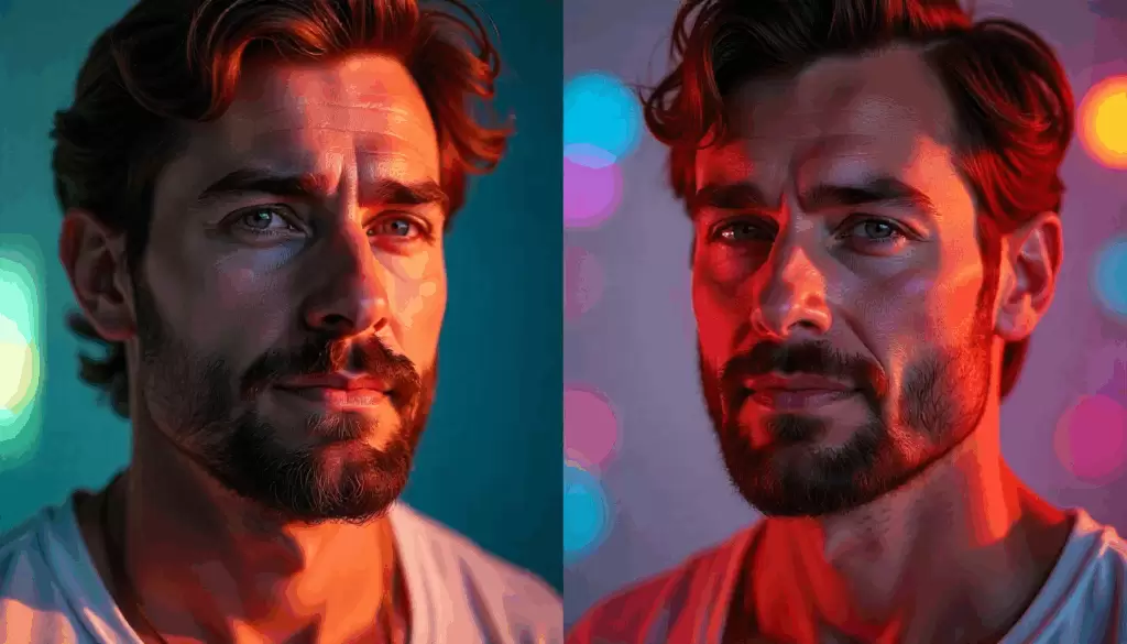 Antes e depois de homem com rosto redondo, mostrando como a barba bem modelada afina o rosto e alonga o queixo