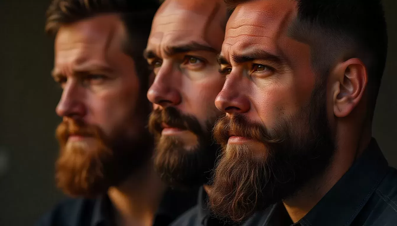 Comparação de três estilos de barba masculinos para disfarçar a papada barba