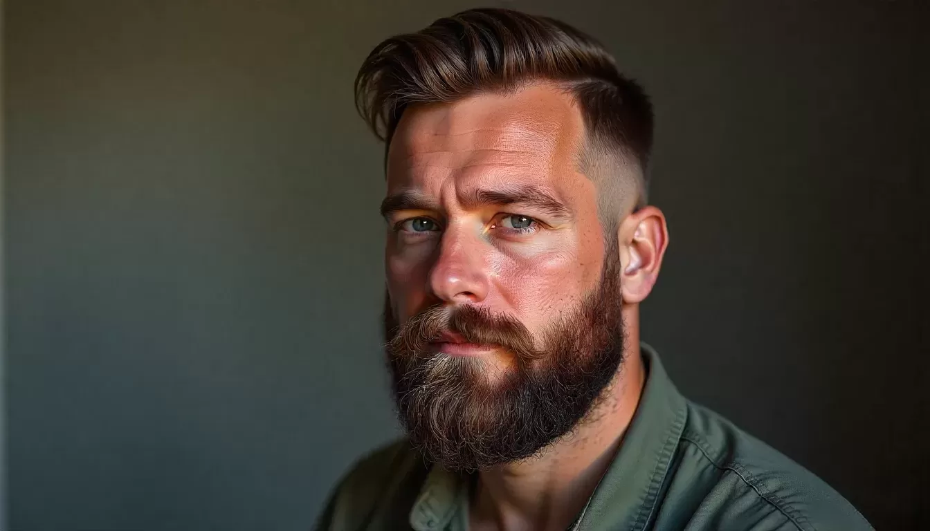 homem adulto plus size com barba bem cuidada e estilizada,