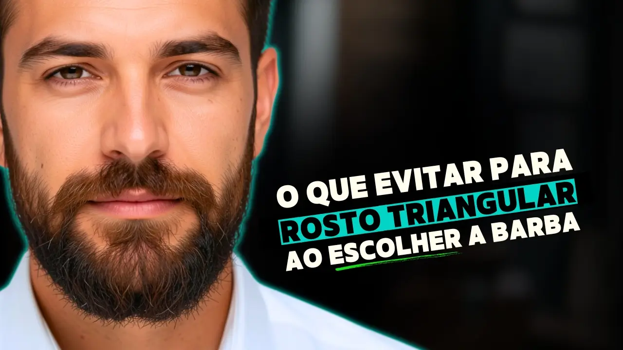 Homem com rosto triangular e barba bem cuidada, com volume nas laterais e comprimento controlado no queixo, exemplo de como cuidar da barba corretamente